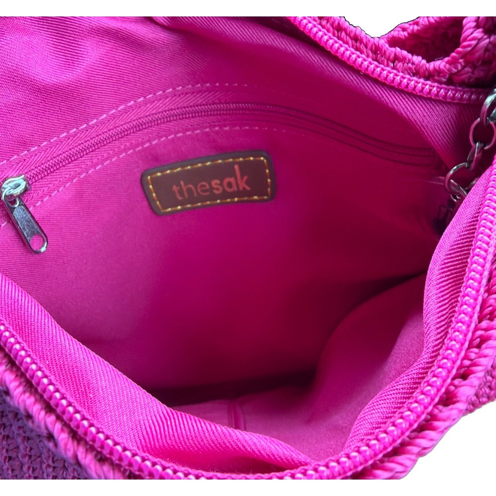 Shoulder Bag Womens The Sak Pink Pinkberry Crochet Craze 108941 Zip Boho Charm - Picture 6 of 9